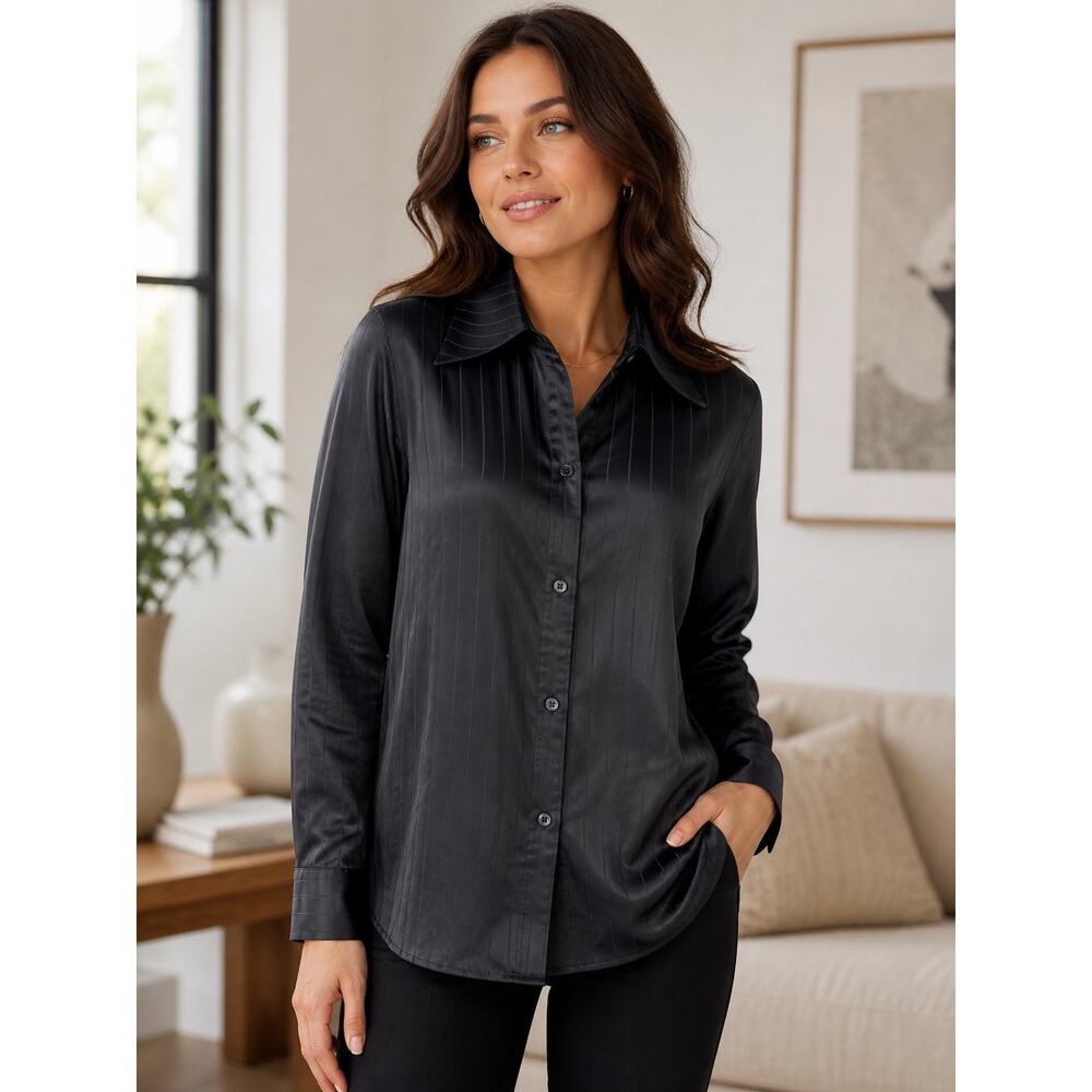 Commense NWT Women's Black Silky Minimalist Versatile Blouse in Size M